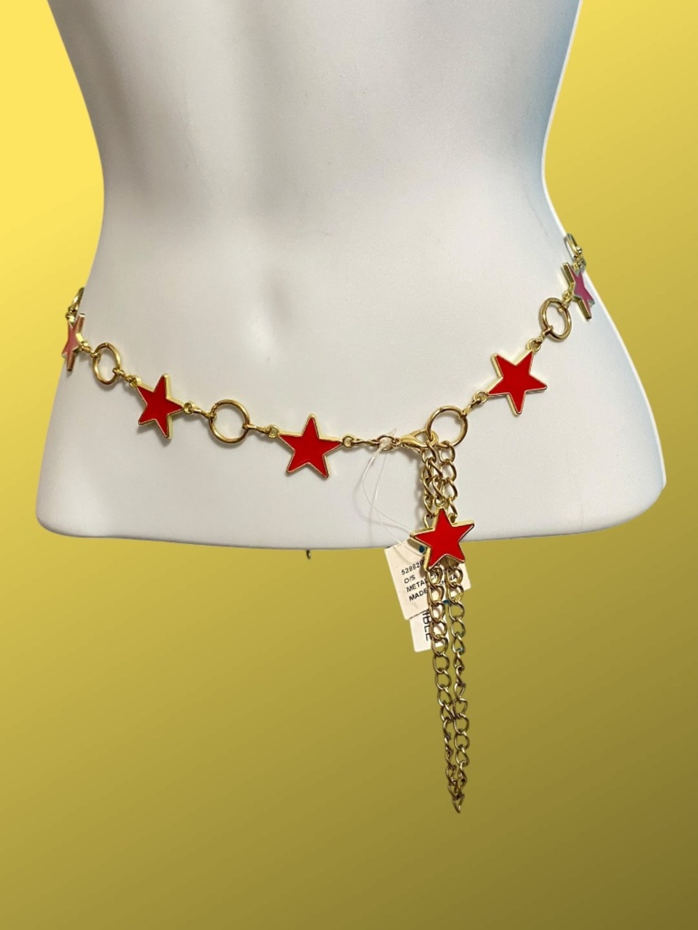 Red & Gold Enameled Stars Goldtone Chain Belt NWT Bright Patriotic - Picture 6 of 10